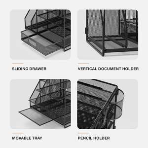 Organizador de Escritorio de Malla Rectangular de Acero al Carbono Apilable de 5 Niveles HUHOLE, Diseño Funcional Negro - Product Image 5