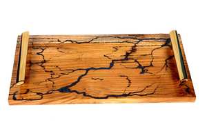 Bandeja de servir de madera natural y resina con asa de metal para desayuno, café, cocina, comedor y sala de estar, bandeja decorativa - Product Image 5