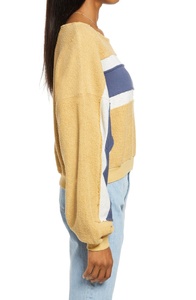 Sudadera de Mujer con Bloques de Color Amarillo y Rayas, Cuello Redondo, Hombros Caídos, Manga Larga, Estilo Pullover - Product Image 2