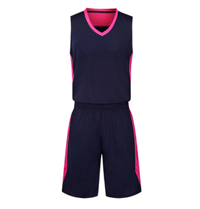 Conjunto de Camiseta sin Mangas y Pantalones Cortos con Cintura Elástica, Absorbente de Humedad, con Estampado Sublimado, Unisex para Adultos, para Baloncesto, Color Azul Marino y Rosa, Cuello en V - Product Image 3