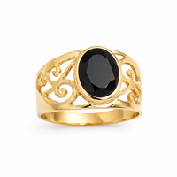 Anillo Ovalado de Ónix Negro Natural con Acabado en Oro, Anillo de Filigrana, Joyería Elegante Hecha a Mano para Mujer, Regalo