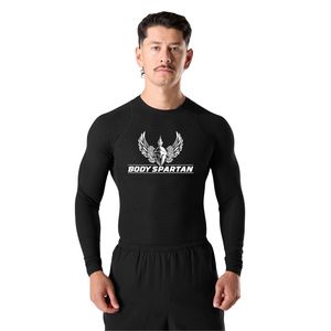 Men's Black Compression Long Sleeve T-Shirt Moisture Premium Athletic Base <b>Layer</b> Training Running Gym Fitness <b>Top</b> - Product Image 1