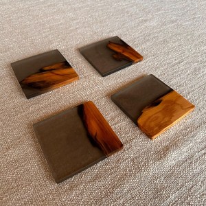 Handmade Eco-Friendly Acacia Wood <b>Epoxy</b> <b>Resin</b> Coasters Square <b>Table</b> Mats Solid Pattern Home Decor Wedding Drink Mats - Product Image 1