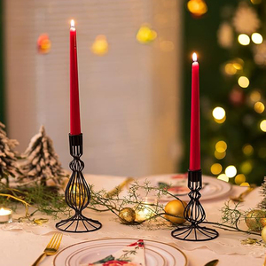 Matt <b>Black</b> Candle Holder Set Of 2 Wrought Iron <b>Black</b> <b>Candlestick</b> Holder Decorative Table Centrepiece for Christmas Decoration - Product Image 3