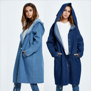 Gabardina Larga de Mezclilla Azul para Mujer, Chaqueta Maxi con Cuello Vuelto y Botones, Prenda Exterior - Product Image 5