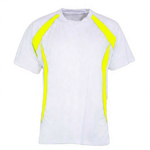 T-shirt sportif unisexe blanc et vert fluo à manches courtes, séchage rapide, col rond, coupe décontractée, tricoté, design uni, polyester/coton, protection UV - Product Image 4