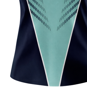 Maillot de softball sans manches à sublimation intégrale, bleu sarcelle et marine, col en V, design à panneaux, uniforme d'équipe personnalisé avec numéro au dos - Product Image 4