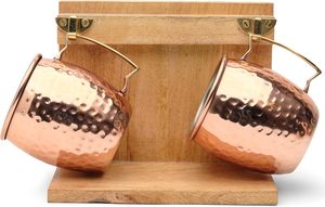 Juego de 2 tazas Moscow Mule de 18 oz - Soporte con ganchos de latón de 1.8 pulgadas, cuchara de barra, 1 vaso de chupito, 1 coctelera, 1 colador - Product Image 4