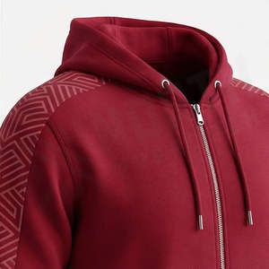 Conjunto Deportivo para Hombre con Sudadera con Capucha Roja y Pantalones, Cierre Completo, Color Sólido, Algodón, Ropa Deportiva Casual para Otoño - Product Image 4
