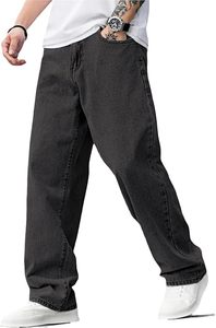 Pantalones Vaqueros de Mezclilla Rectos de Cintura Media para Hombre, Estilo Vintage, Ajustados, con Bolsillos, Ligeramente Elásticos, de Pierna Ancha, Largos - Product Image 3