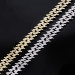 S925 Lab Grown Diamond Gold Plated Spike Blade <b>Necklace</b> With Crystal Rhinestones Hiphop <b>Statement</b> Chain Everyday Wear - Product Image 1