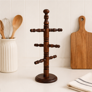 Premium Handcrafted Solid Wood Mug Holder Tree 6-Hook Coffee Cup Rack for Countertop Vintage Farmhouse <b>Kitchen</b> <b>Storage</b> & Decor - Product Image 4