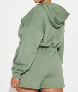 Unique Design Made Cropped Hoodie & Shorts <b>Sets</b> Athletic Sportswear Personalized Logo Printing Hoodies Shorts <b>Twin</b> <b>Set</b> - Product Image 3