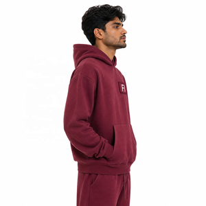 Sweat-shirts à capuche bordeaux personnalisés avec logo, coupe oversize et carrée, effet délavé, épais, style streetwear vintage - Product Image 2