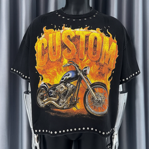 T-shirt personnalisé avec logo graphique, délavé à l'acide, pour homme, coupe oversize, grandes tailles, en coton épais, style vintage, technique de broderie - Product Image 2