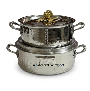 Food Safe Hammered Stainless Steel Serving Pot with Gold <b>Pumpkin</b> Lid Handle Handcrafted Royal <b>Casserole</b> for Wedding & Home Decor - Product Image 6