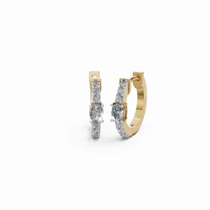 Round & Oval Elegance Pave Diamond Hoops <b>Earrings</b> in 18K Yellow Gold Diamond <b>Earrings</b> <b>Fine</b> Diamond Jewelry for Wholesale Export - Product Image 4
