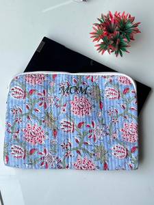 Handmade Quilted Cotton <b>Laptop</b> Sleeve Floral Block Print Vintage Business Lightweight Waterproof Eco-Friendly Protective <b>Cover</b> - Product Image 2