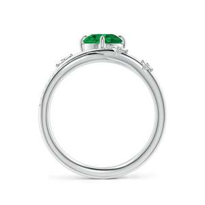 Designer 14K Solid Gold 6.5mm 1.22CT Round Cut Natural Emerald Gemstone & Diamond Crossover <b>Statement</b> <b>Ring</b> for Weddings Parties - Product Image 2