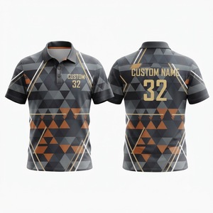 Polo homme à motif géométrique personnalisé, manches courtes, gris et marron, imprimé numérique, respirant, décontracté, sportif, uniforme d'équipe - Product Image 1
