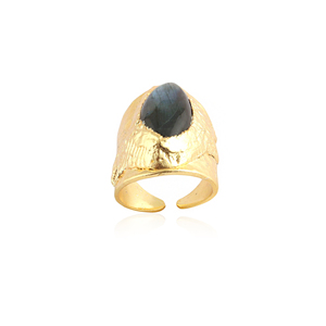 Anillo de cóctel de labradorita natural, latón chapado en oro de 18k, piedra marquesa, anillo de diseñador, estilo bohemio, talla ajustable 6 US - Product Image 2