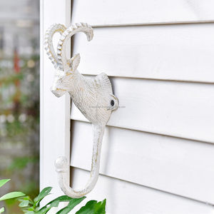 Juego de ganchos para abrigos individuales de hierro fundido con cabeza de antílope, ganchos Vintage decorativos de pared blanca rústica para baño, cocina, colgador de toallas, llave - Product Image 3