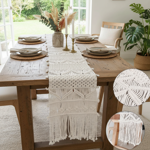 Boho Style Handmade Knotted Design <b>Runner</b> 14 X 78 inches White Macrame Cotton Table <b>Runners</b> for Home Decor - Product Image 6