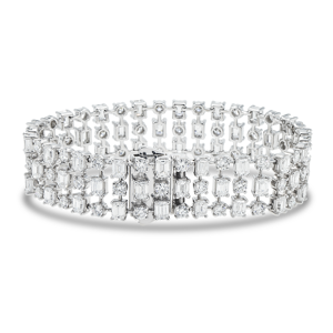 Bracelet en or blanc 18 carats de luxe fabriqué en Inde, avec diamants ronds et taille émeraude en trois rangées, pour femmes, disponible au meilleur prix - Product Image 2