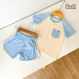 Conjunto de Ropa de Manga Corta con Bolsillo Raglán para Niños al por Mayor, Transpirable, Estilo Coreano, Traje de Verano, Fabricante y Proveedor OEM de Vietnam - Product Image 3
