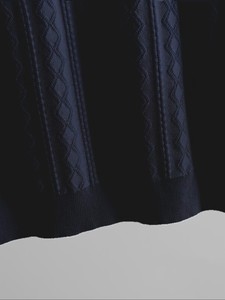 T-shirt à manches courtes en tricot pour homme, col rond, motif géométrique, bordure contrastée, coupe décontractée, bleu foncé, polyester/coton, 280g - Product Image 2