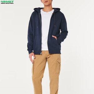 Chaqueta con capucha y cremallera completa, diseño sencillo y liso, para hombre, sin marca, de forro polar, uniforme, informal, para uso diario. - Product Image 1