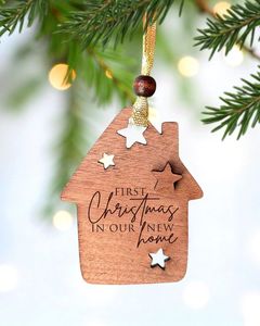Ornement de Noël personnalisé en bois en forme de maison, adresse de maison sur mesure, décoration 2023, artisanat à suspendre - Product Image 2