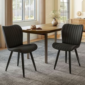 Set di 4 Sedie da Pranzo Moderne Senza Braccioli in Ecopelle PU con Cuscini Spessi e Gambe in Metallo, Sedie Laterali per Cucina e Sala da Pranzo - Product Image 3