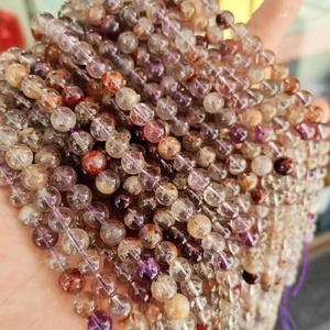 Perles de pierres précieuses en quartz améthyste fantôme violette naturelle et cacoxénite, lisses, en brin, certifiées IGI, du Rajasthan, pour la création de bijoux DIY - Product Image 4