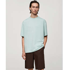 T-shirt surdimensionné vert menthe pour homme, mélange de coton, épaules tombantes, style streetwear décontracté, vêtement d'été, marque privée personnalisée - Product Image 1