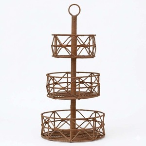 Rattan 3 tiered <b>basket</b> shelf handmade tabletop organiser stand fruit pastry snack <b>display</b> rack - Product Image 1