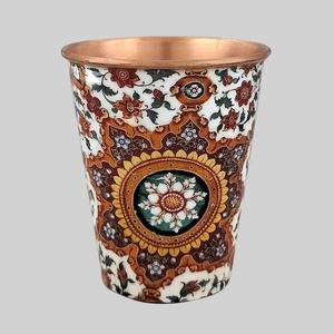 Botella de agua decorativa de cobre con diseño floral oriental, botella portátil de viaje con tapa. - Product Image 4