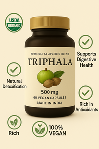 Triphala 500mg fórmula herbaria Ayurvédica desintoxicación intestinal diaria Equilibrio Digestivo soporte antioxidante 60 vegano Premium grado orgánico - Product Image 2