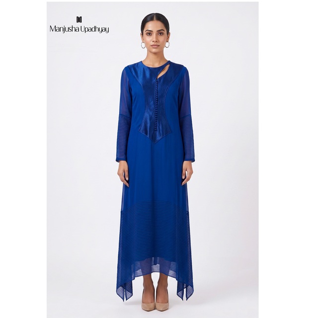 Elegant Royal Blue Designer Maxi Dress for Women Premium Occasion Wear Outfit with Sophisticated Flowing Design
