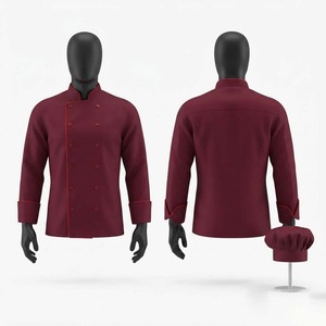 เสื้อเชฟผู้ชาย พรีเมียม โพลีคอตตอนทวิล 240 GSM สีแดงเบอร์กันดี กระดุมสองแถว แขนยาว ปลายแขนเสื้อแบบมีขอบ  รับสกรีนโลโก้ ชุดเชฟมืออาชีพ - Product Image 1