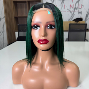 Prix de gros 100% brut vierge vietnamien humain dentelle courte perruque bonestraight couleur vert foncé Super Double Drawn Extensions de cheveux - Product Image 5