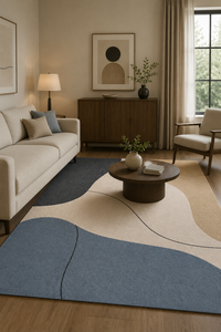 Alfombra Moderna Abstracta de Lana Tufted a Mano, Rectangular, Antideslizante, para Sala de Estar, Diseño Minimalista, con Base de Algodón de Pelo Corto - Product Image 4