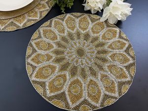 Eco Friendly Bohemian Design Polyester Cotton Beaded Placemat Durable Handmade Washable 300mm Diameter Premium Beads for Dining - Product Image 3