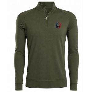 Pull de golf à manches longues vert olive avec fermeture éclair quart de tour pour homme – Haut de performance sportif, tenue d'entraînement en extérieur, vêtement athlétique décontracté - Product Image 1