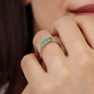 Women's 925 Sterling <b>Silver</b> Genuine <b>Emerald</b> Three Stone Promise <b>Ring</b> Gift For Her High Quality Fine Jewelry Party Wear - Product Image 2