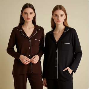 Pijamas de Lujo para Mujer de Modal y Bambú, Manga Larga con Ribete, Pijamas Personalizados, Ropa de Dormir, Conjuntos de Ropa de Estar por Casa para Mujer - Product Image 4