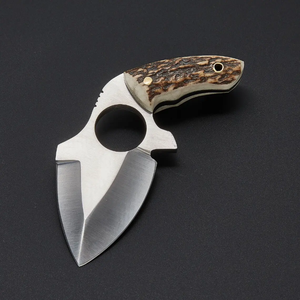 Couteau de chasse artisanal en acier inoxydable avec couteau à dépecer incurvé fait main confortable et manche en bois de cerf et étui en cuir - Product Image 2