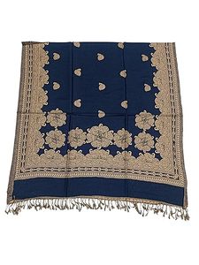 Chal de Lana Azul con Diseño Floral, Suave y Cálido, Estilo Étnico, para Mujer, Ideal para Bodas y Fiestas de Invierno, Estilo Indio y Pakistaní - Product Image 4