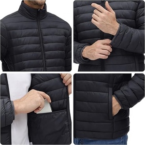 Men's Black Puffer Jacket Stand Collar <b>Zipper</b> Closure Windproof Casual Winter <b>Coat</b> Solid Color Polyester Regular Fit 2026 - Product Image 4