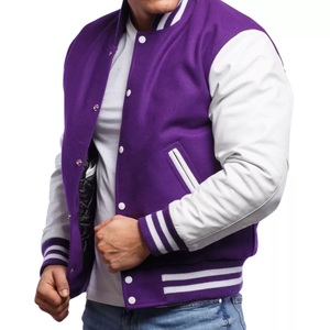 Blouson universitaire d'hiver personnalisé pour homme, col montant, manches en cuir, logo frontal, pour usage décontracté - Product Image 5